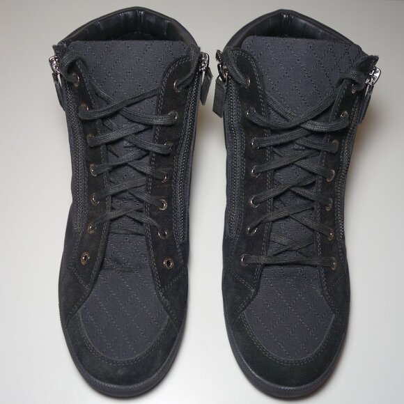 Chanel Toile Suede Calfskin Hi-Top Double Zip Sneakers Made In Italy, Size 11 - Picture 1 of 15